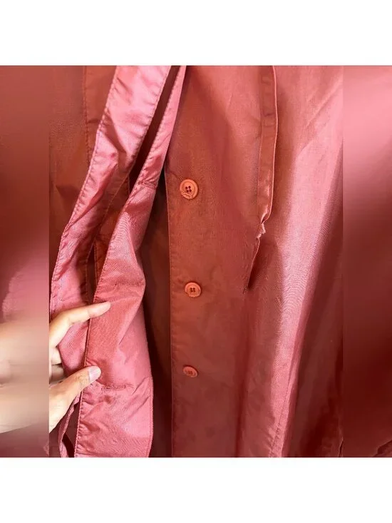 Vintage 1980s Totes Coat Pink Nylon Ruffle Trench Raincoat - Packable Unlined Si - Picture 11 of 12